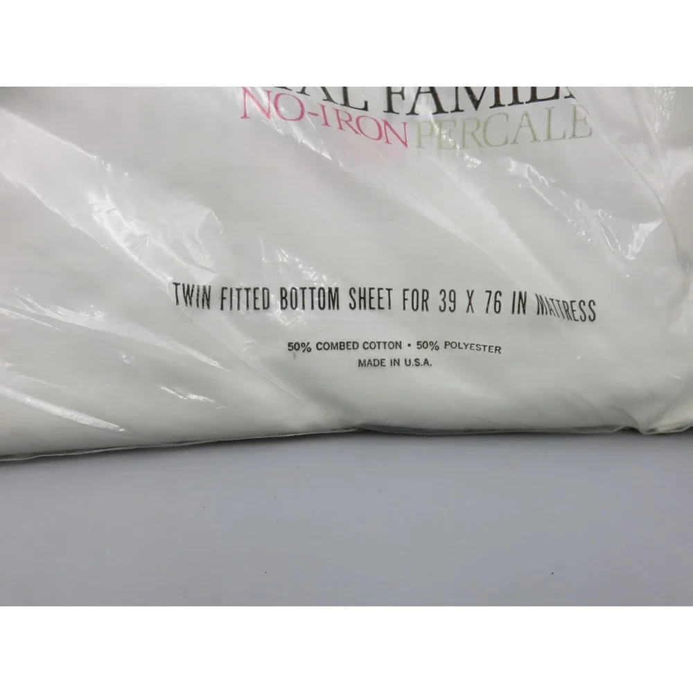 Vintage Cannon Royal Family Twin Fitted Bottom Sheet White No-Iron Percale USA